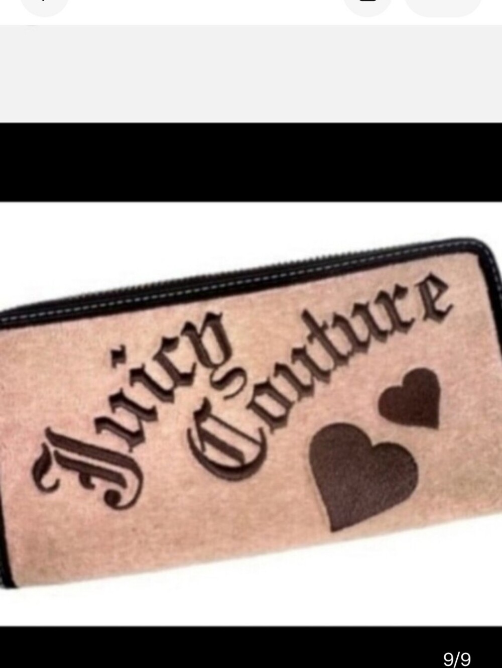 Juicy Couture Powder Pink and Black Zip Wallet with Juicy Signature And Charms